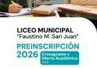 Abren las preinscripciones online del Liceo Municipal “Faustino M. San Juan” para el ciclo lectivo 2026