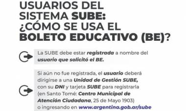 Información sobre el Boleto Educativo para los usuarios del sistema SUBE