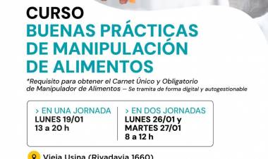 La Municipalidad abre las inscripciones al curso de Manipulación de Alimentos