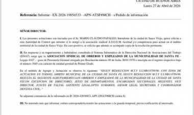 Capital Humano confirmó que ASOEM no tiene esfera de acción en Sauce Viejo