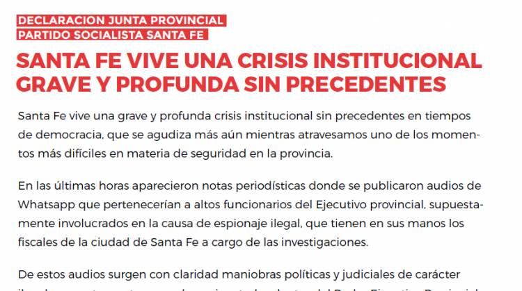 El Socialismo santafesino condenó el espionaje ilegal en la provincia