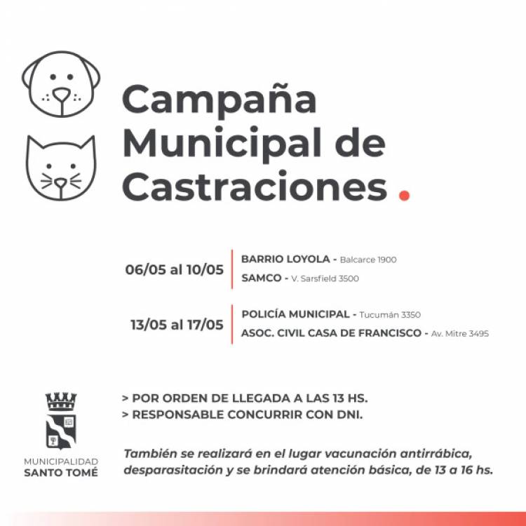 La Campaña Municipal de Castraciones continúa recorriendo la ciudad
