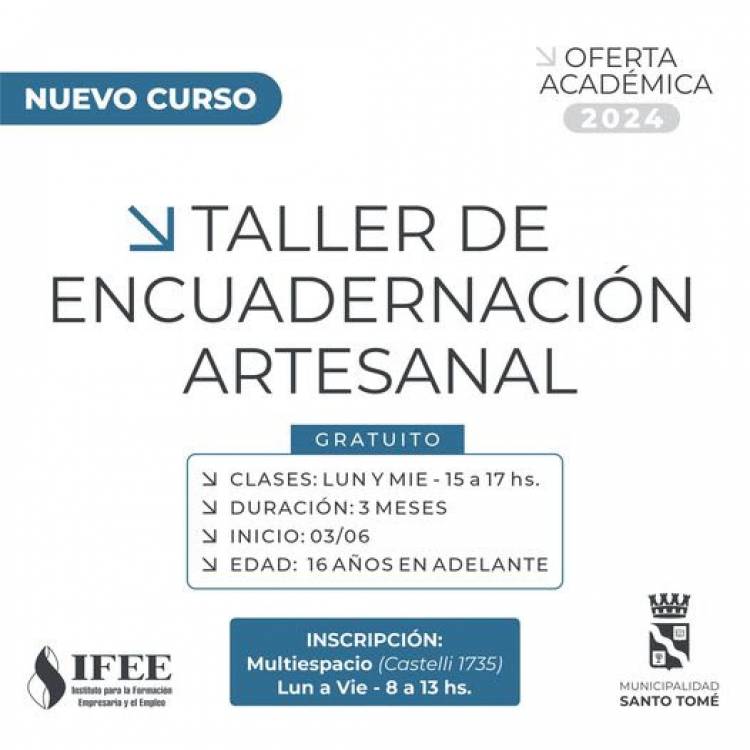 Se dictará un Taller de Encuadernación Artesanal gratuito en el IFEE