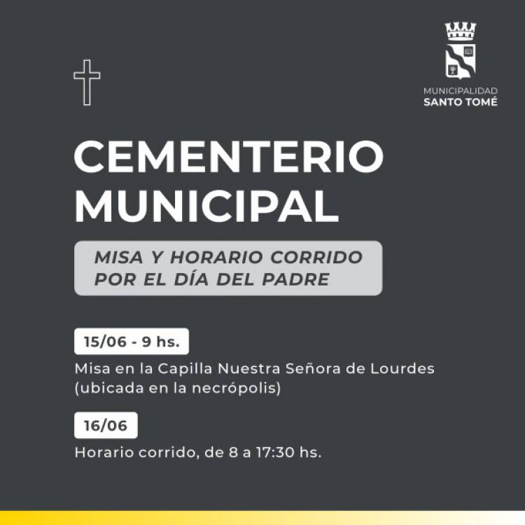 Misa y horario corrido en el Cementerio Municipal por el Día del Padre