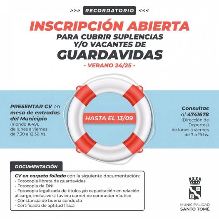 Continúa abierta la inscripción para cubrir cargos de guardavidas durante la temporada 2024-2025