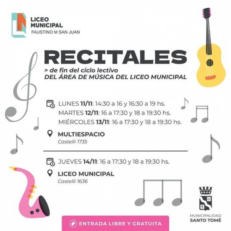 El área de Música del Liceo Municipal brindará recitales como cierre del ciclo lectivo
