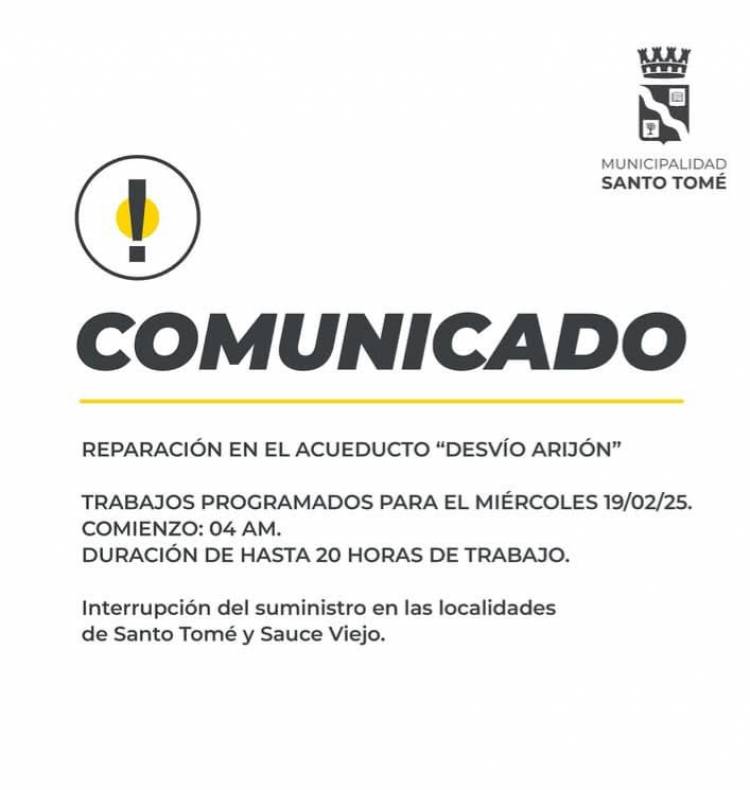 Aguas Santafesinas reparará el conducto que abastece de agua potable a Santo Tomé 