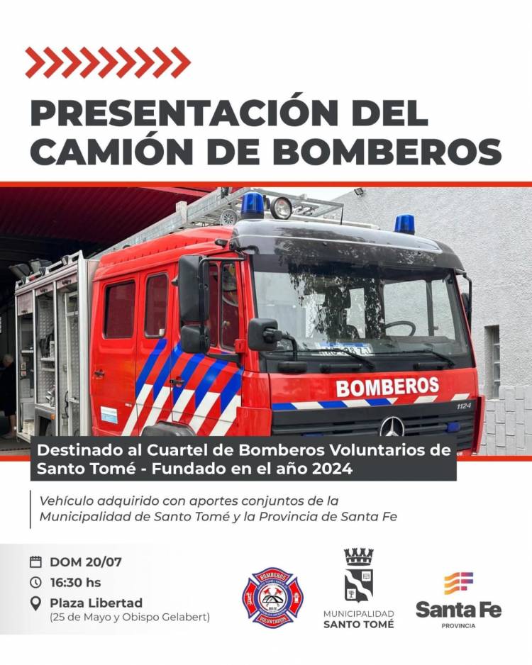 El Cuartel de Bomberos Voluntarios de Santo Tomé suma su primer vehículo de emergencia