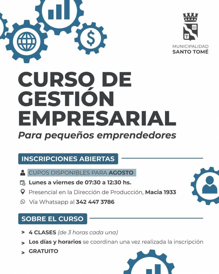 La Municipalidad informa sobre las inscripciones al Curso Gratuito de Gestión Empresarial para emprendedores y comerciantes