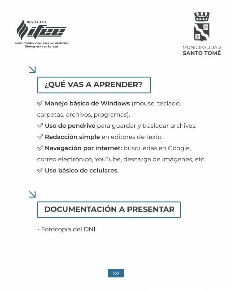 La Municipalidad de Santo Tomé lanza un curso de Informática Básica para personas adultas