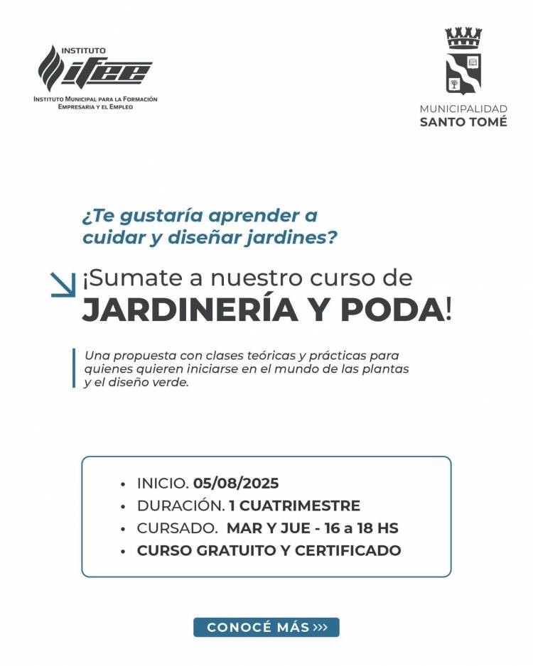 La Municipalidad invita a participar del curso gratuito de Jardinería y Poda en el IFEE