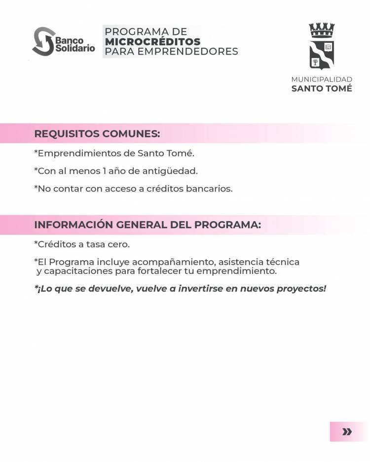 La Municipalidad de Santo Tomé continúa impulsando el crecimiento de emprendimientos locales a través del Banco Solidario