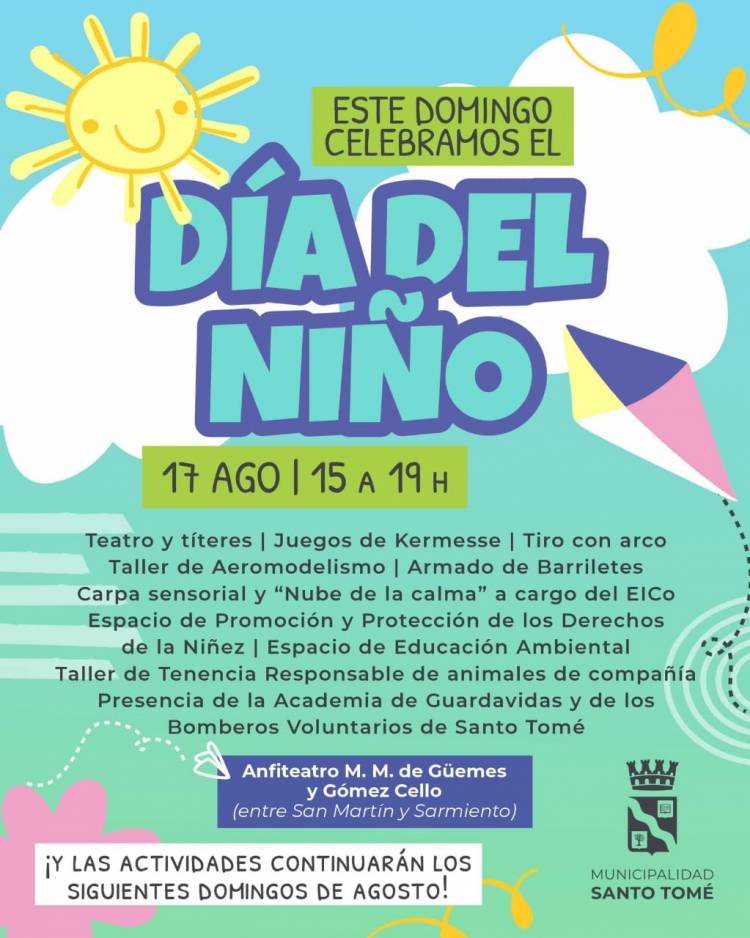 La Municipalidad de Santo Tomé invita a celebrar el Día del Niño