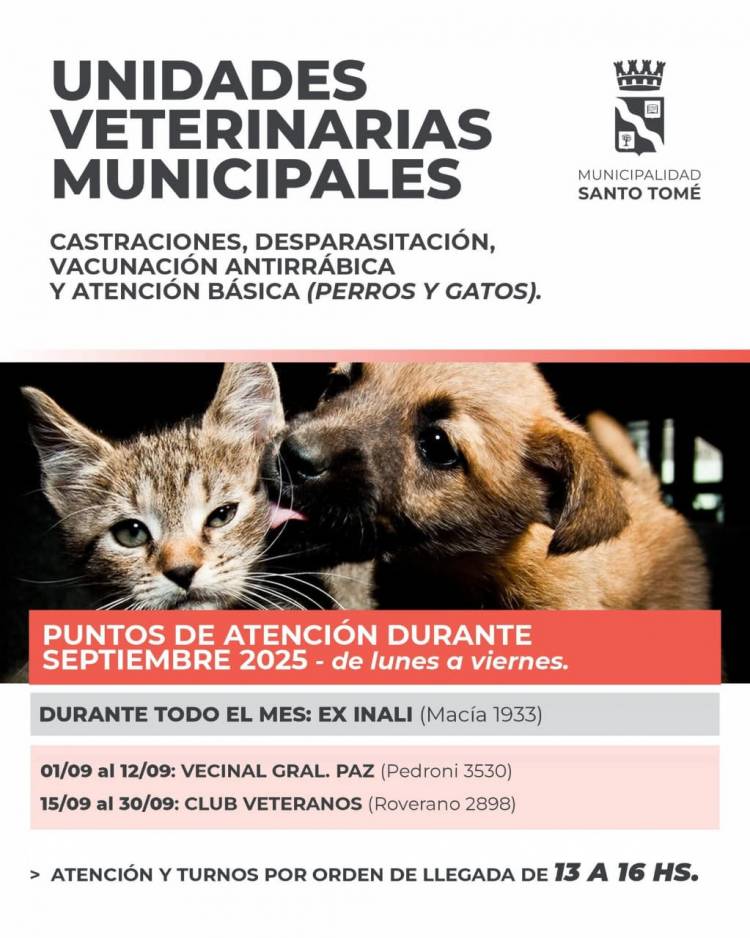 Atención veterinaria móvil: Cronograma para el mes de septiembre