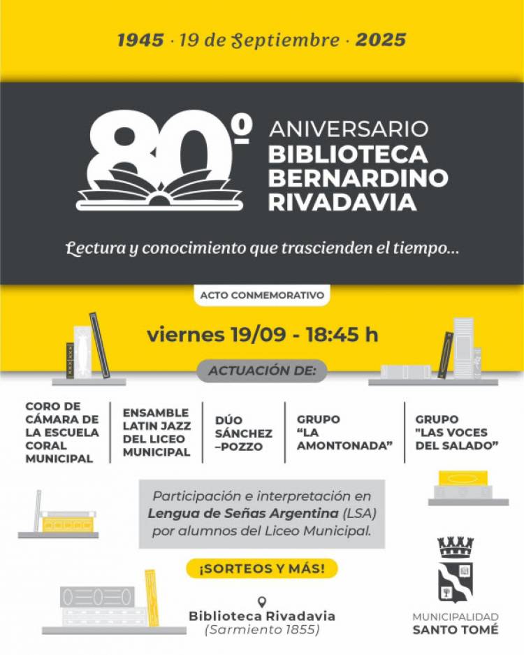 La Biblioteca Municipal Bernardino Rivadavia celebra sus 80 años de historia