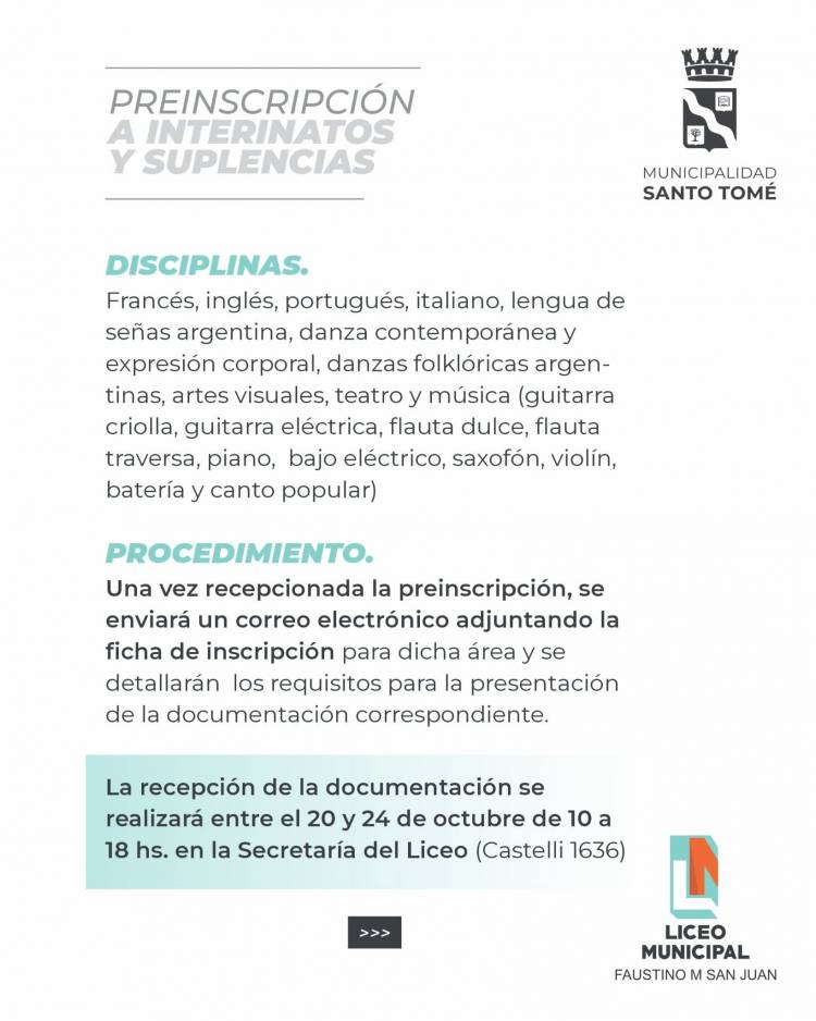 Preinscripción a interinatos y suplencias en el Liceo Municipal “Faustino M. San Juan” – Ciclo lectivo 2026