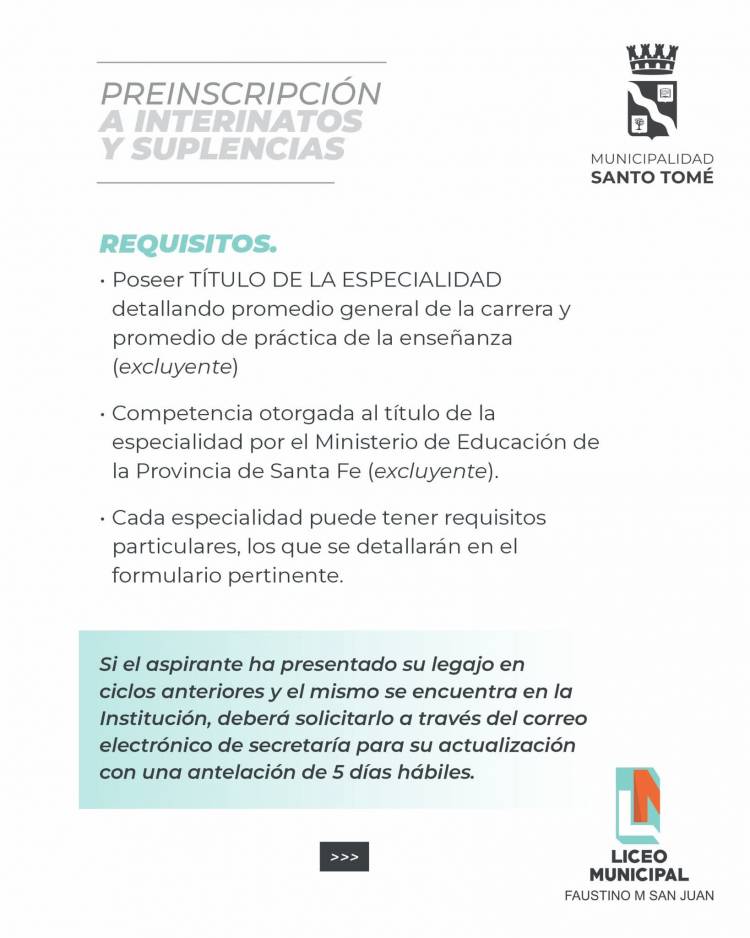 Preinscripción a interinatos y suplencias en el Liceo Municipal “Faustino M. San Juan” – Ciclo lectivo 2026