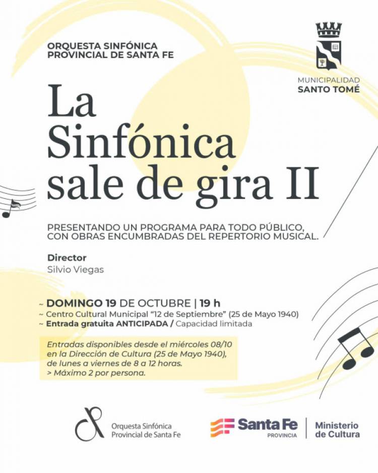 La Orquesta Sinfónica Provincial de Santa Fe se presentará por primera vez en Santo Tomé