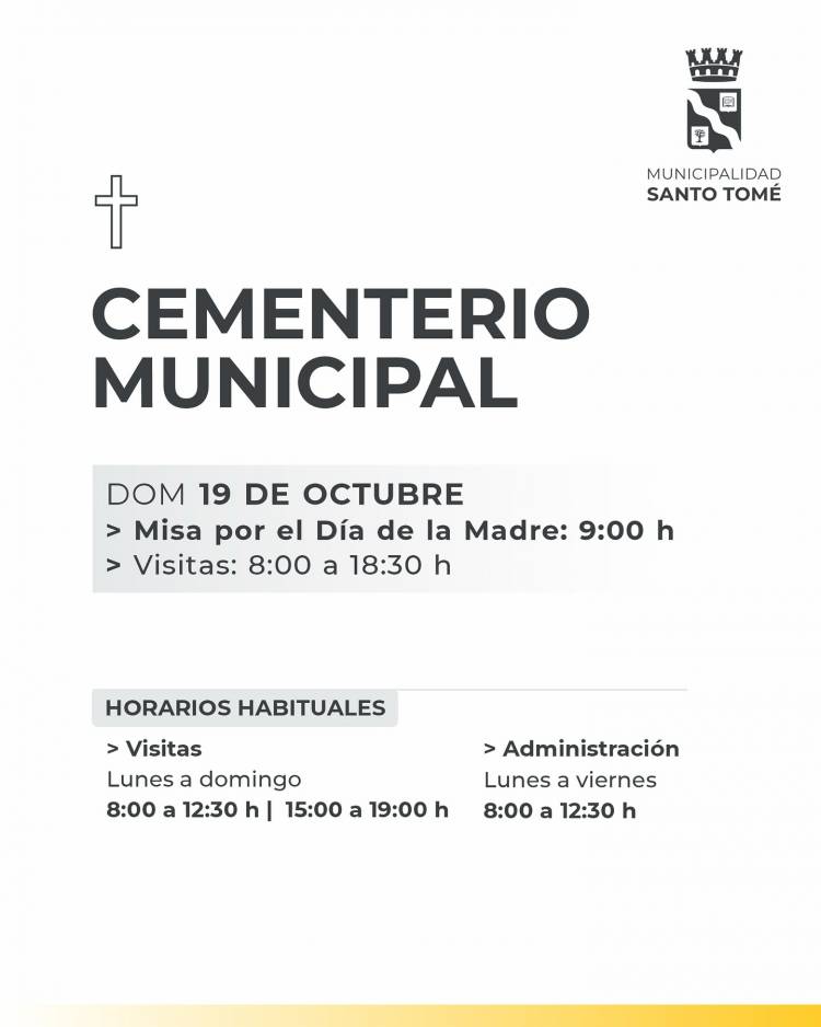 Día de la Madre: Misa y horario especial en el Cementerio Municipal