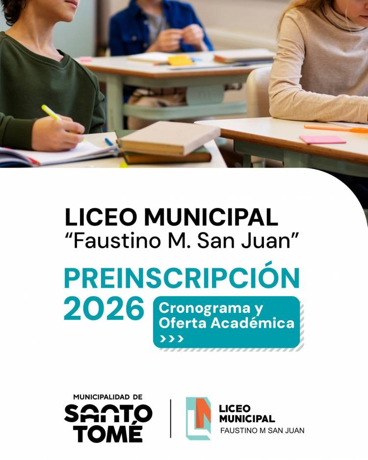 Abren las preinscripciones online del Liceo Municipal “Faustino M. San Juan” para el ciclo lectivo 2026
