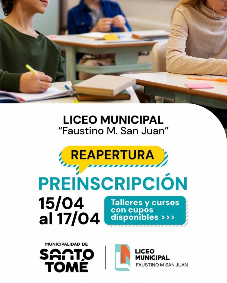 El Liceo Municipal “Faustino M. San Juan” reabre la preinscripción para propuestas con vacantes disponibles