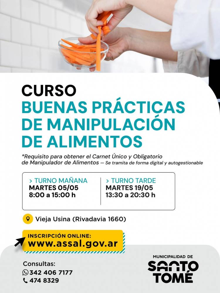 La Municipalidad abre las inscripciones para los cursos de Manipulación de Alimentos