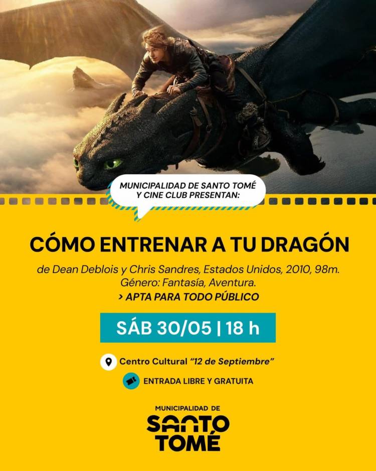 Este sábado se proyectará “Cómo entrenar a tu dragón” en el Ciclo de Cine