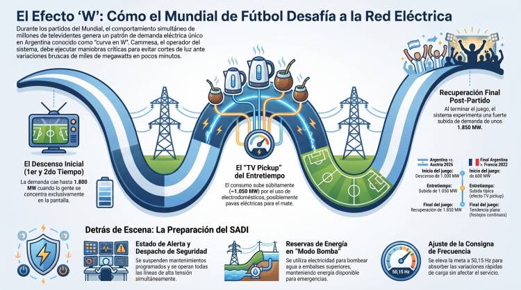 Mundial 2026: en cada partido de Argentina la demanda eléctrica dibuja una W